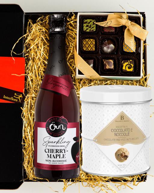 Подарочная упаковка с игристым напитком из вишни-клена, шоколад и печенье для гурманов (без алкоголя)