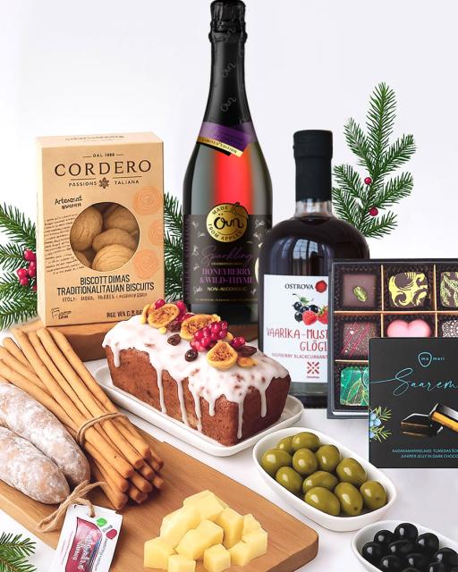 Prabangi gurmaniška dėžutė su putojančiu gėrimu (0 % alk.) ir glogiu